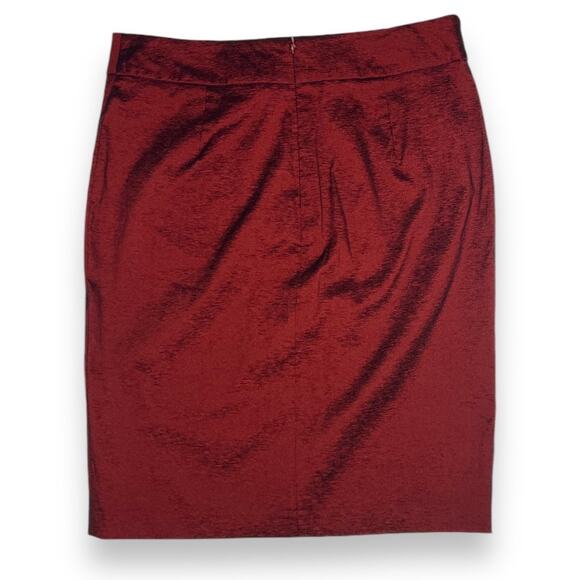 Vintage Caché Cranberry Metallic Sheen 9" Slit Pencil Skirt Stretch Size 4 - Picture 4 of 4